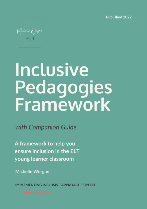Cover of the Inclusive Pedagogies Framework. White text on a green background. Make your ELT course inclusive.