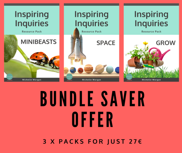Three resource packs: minibeasts, space and grow with text: Bundle Saver Offer