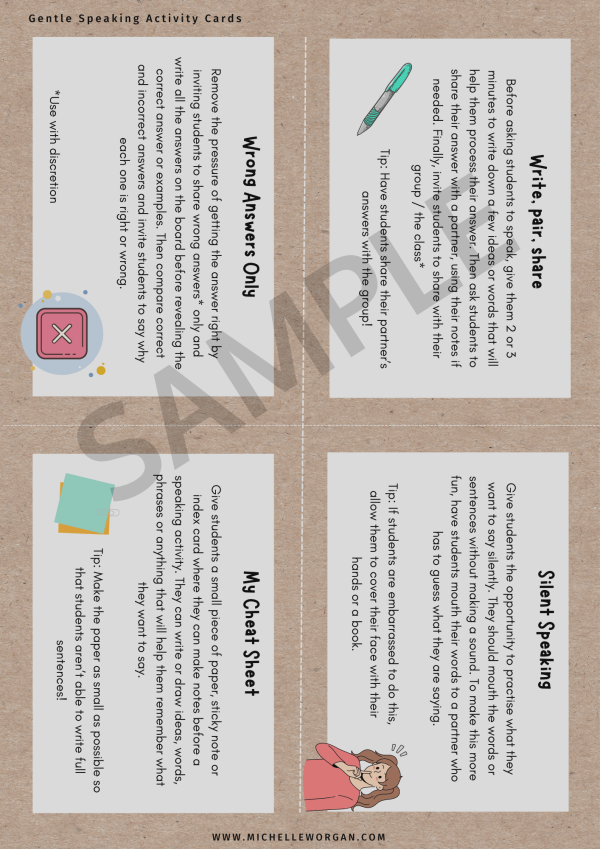 Sample page of Gentle Speaking Activity Cards